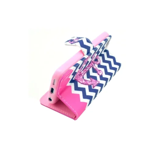 Housse IPhone 5C Rabat Porte-cartes Intégré Motif "ancre Marine" - Rose / Bleu -Atelier Mobile housse iphone 5c rabat porte cartes integre motif ancre marine rose bleu 3