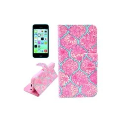 Housse IPhone 5C Rabat Porte-cartes Intégré Motif Floral - Rose / Bleu