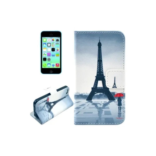 Housse IPhone 5C Rabat Porte-cartes Intégré Motif "paris" - Gris