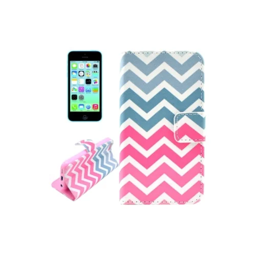 Housse IPhone 5C Rabat Porte-cartes Intégré Motif "vague" - Rose / Bleu